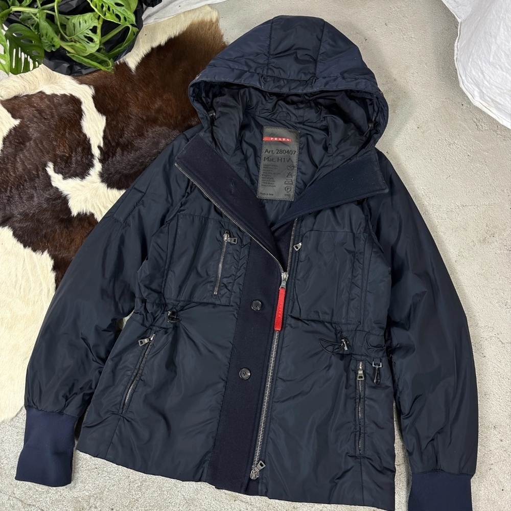 Prada Navy Hooded Quilted Jacket